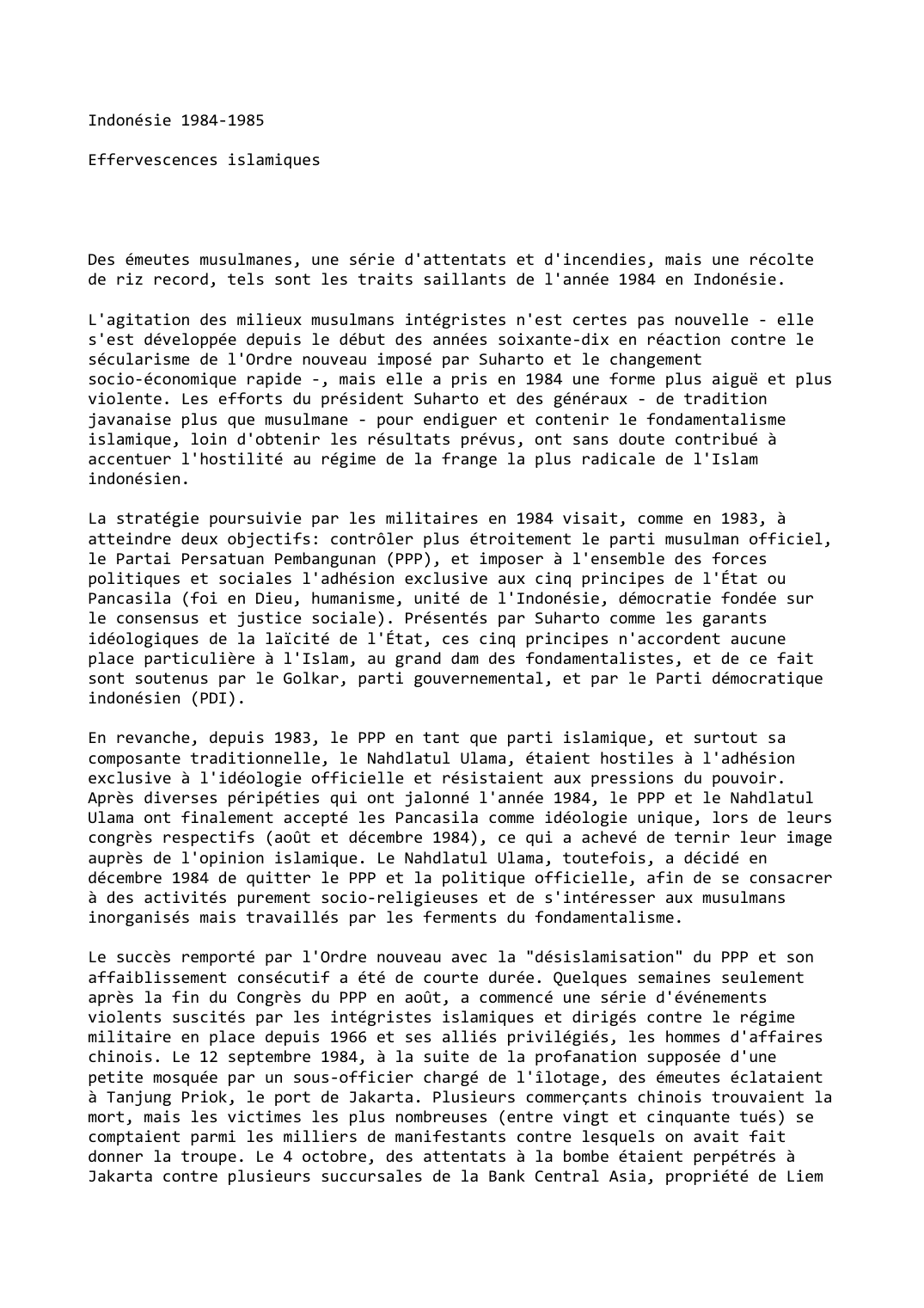 Prévisualisation du document Indonésie (1984-1985)

Effervescences islamiques