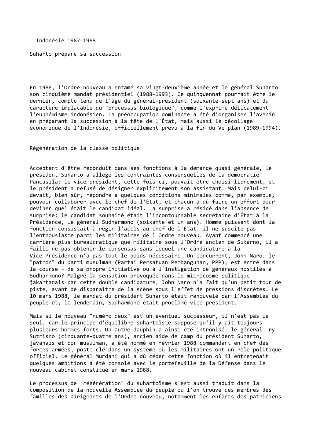 Prévisualisation du document Indonésie (1987-1988)

Suharto prépare sa succession