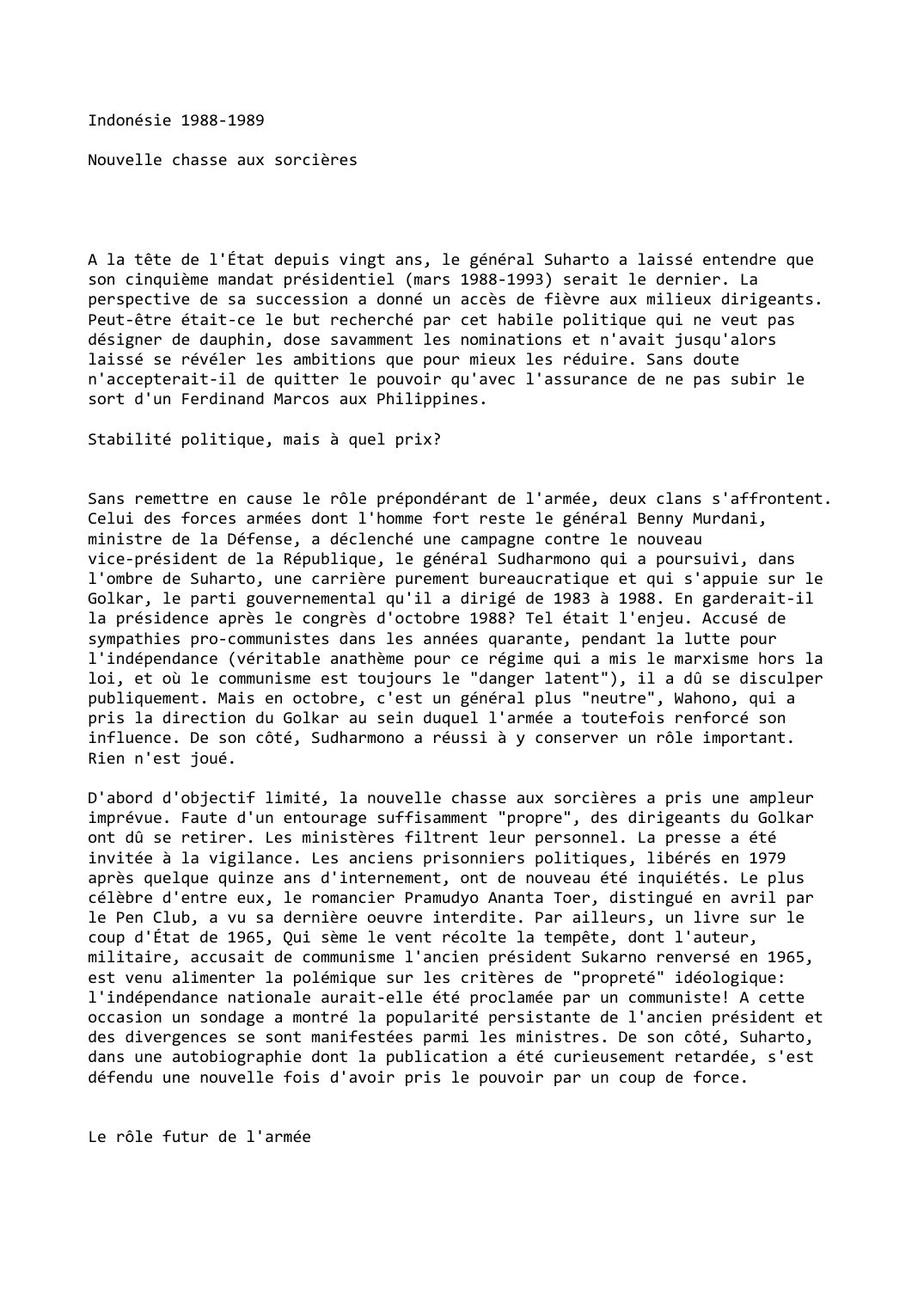 Prévisualisation du document Indonésie (1988-1989)

Nouvelle chasse aux sorcières