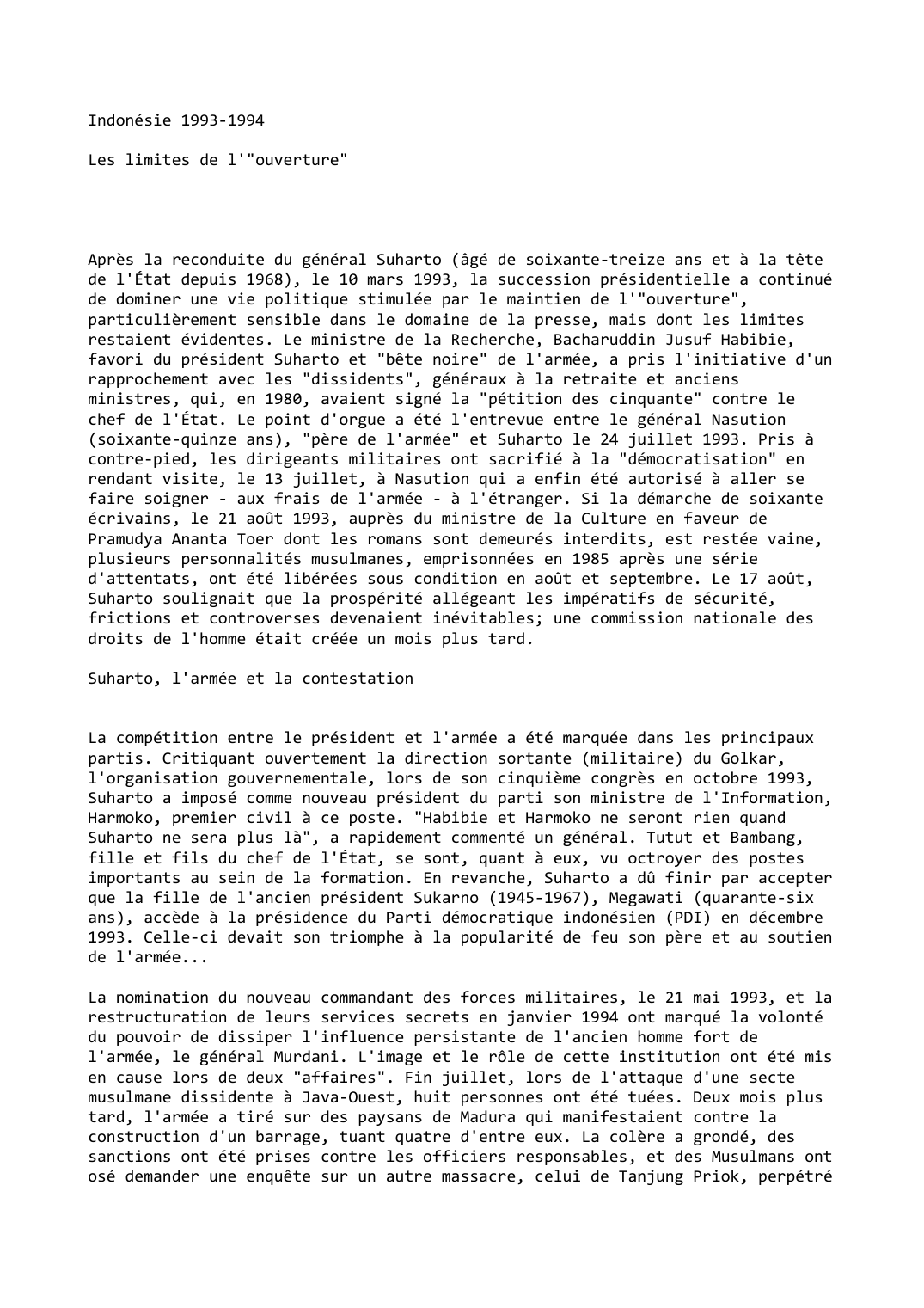 Prévisualisation du document Indonésie 1993-1994

Les limites de l'"ouverture"
