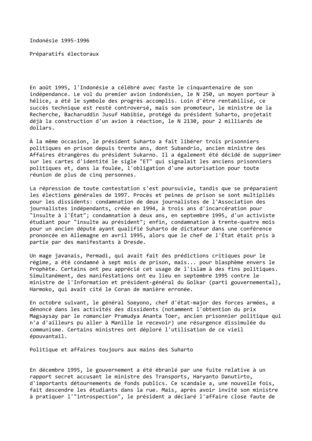 Prévisualisation du document Indonésie 1995-1996

Préparatifs électoraux