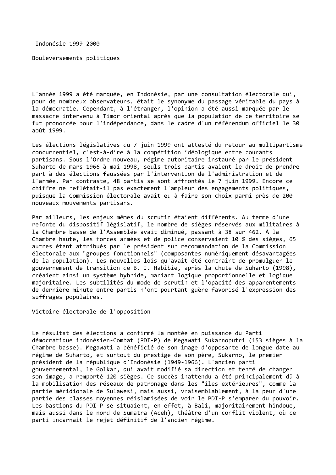 Prévisualisation du document Indonésie 1999-2000

Bouleversements politiques