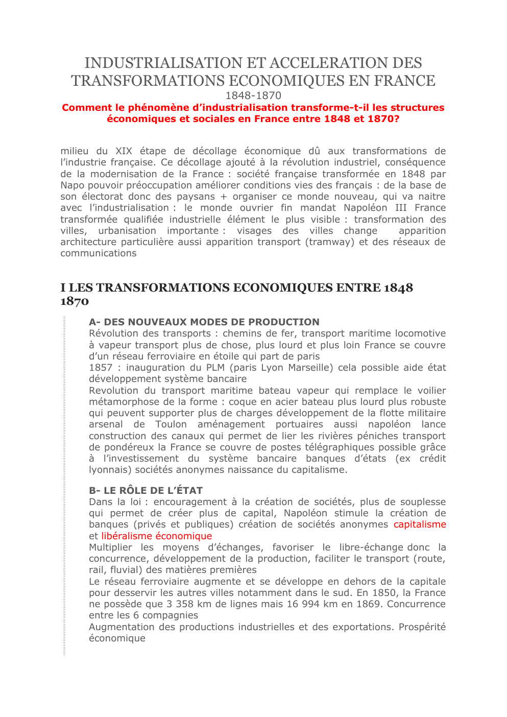 Prévisualisation du document INDUSTRIALISATION ET ACCELERATION DES TRANSFORMATIONS ECONOMIQUES EN FRANCE 1848-1870