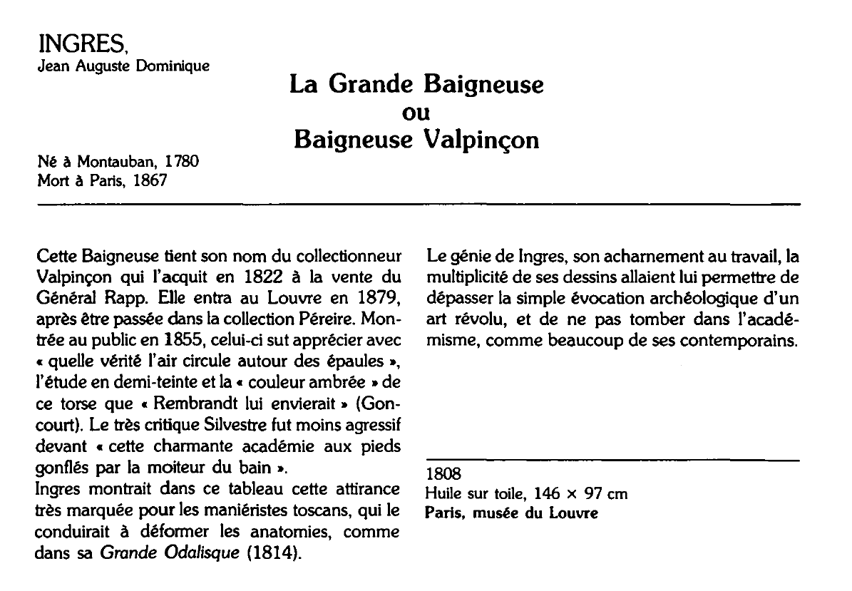 Prévisualisation du document INGRES, Jean Auguste Dominique : La Grande Baigneuse ou Baigneuse Valpinçon