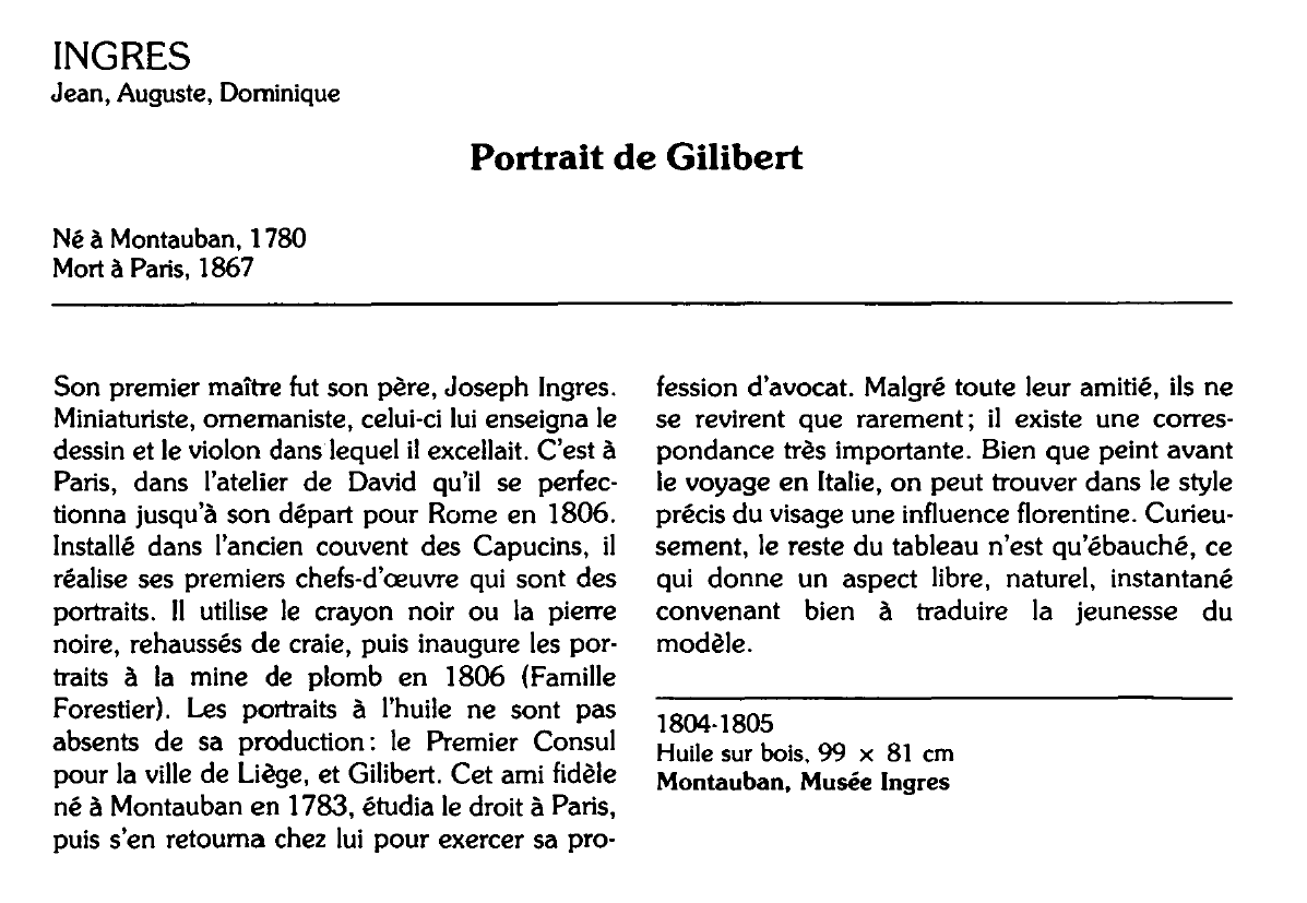 Prévisualisation du document INGRES Jean, Auguste, Dominique : Portrait de Gilibert