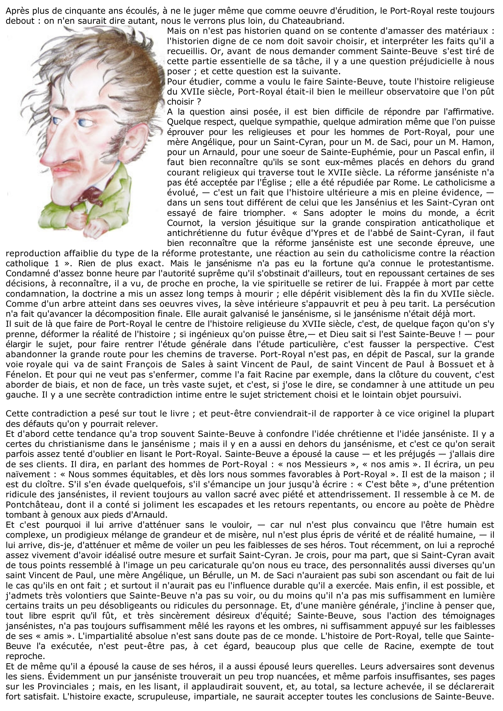Prévisualisation du document INTÉRÊT HISTORIQUE ET LITTÉRAIRE DE "PORT-ROYAL" DE SAINTE-BEUVE