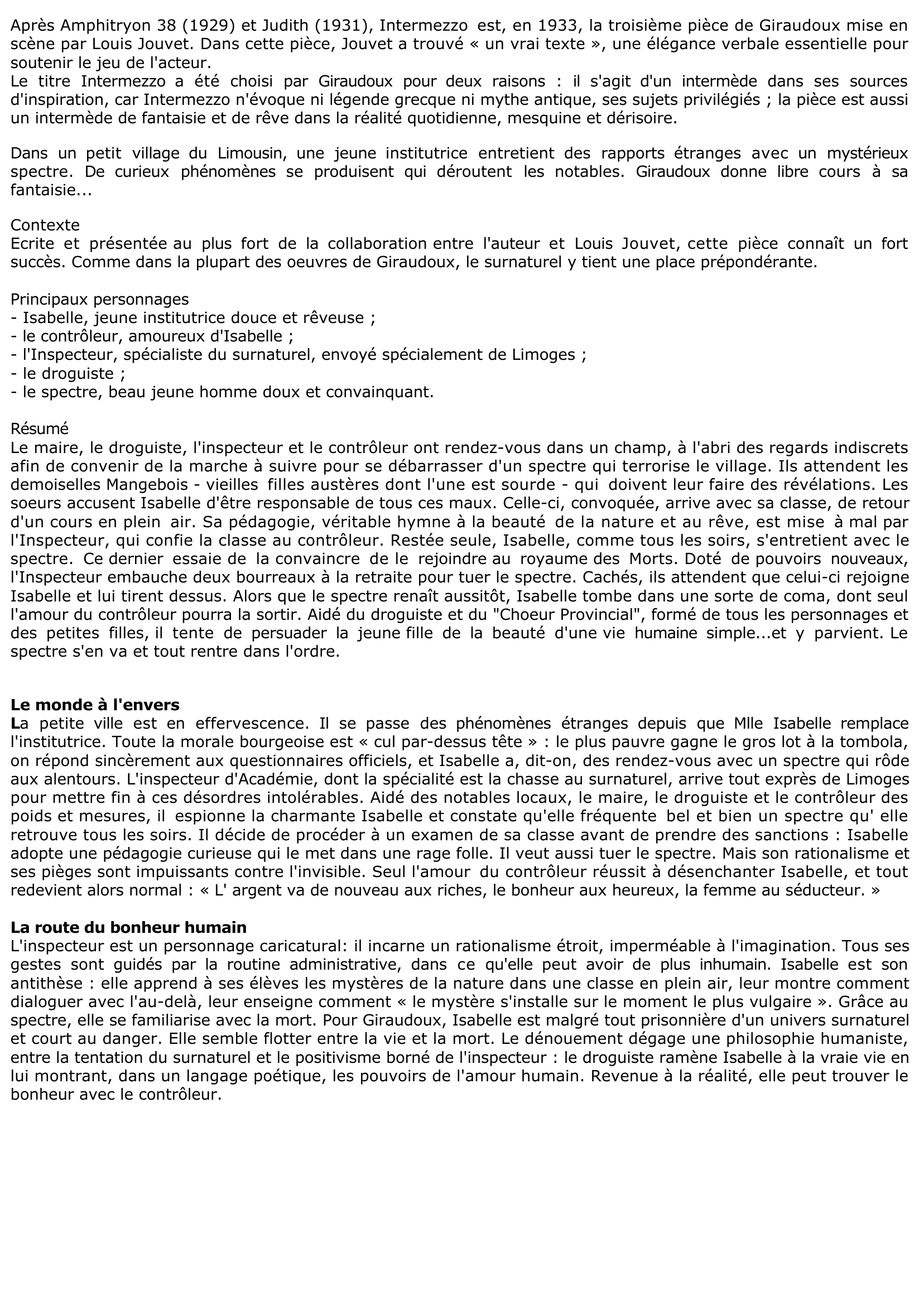 Prévisualisation du document Intermezzo de Jean GIRAUDOUX (Résumé & Analyse)