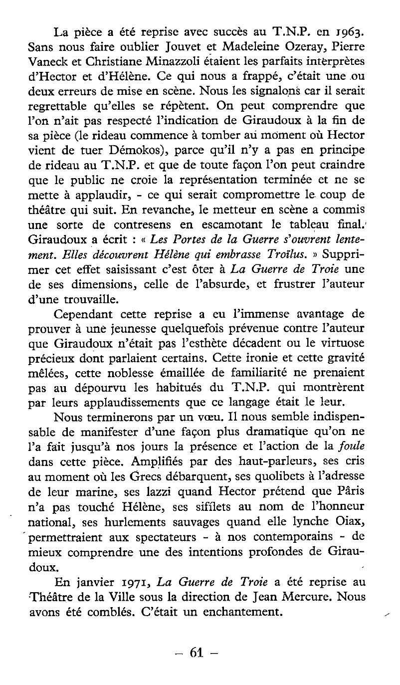 Prévisualisation du document Interprétation et mise en scène de La guerre de Troie n'aura pas lieu de Giraudoux