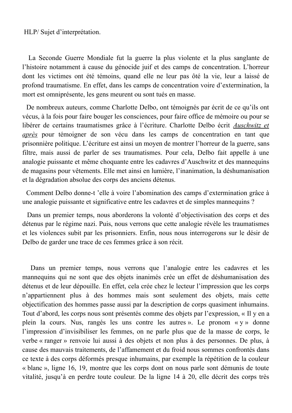 Prévisualisation du document Interprétation Littéraire: Auschwitz et après