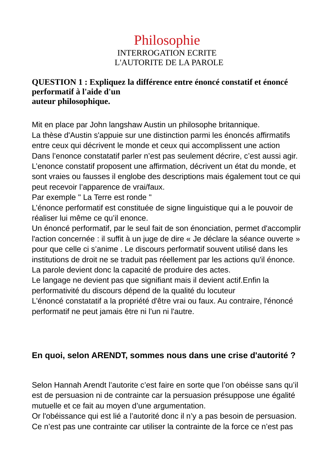 Prévisualisation du document INTERROGATION ECRITE  L'AUTORITE DE LA PAROLE