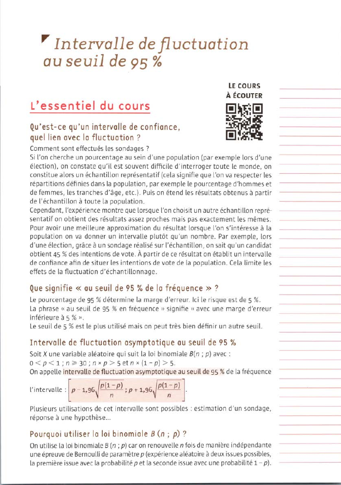 Prévisualisation du document "' Intervalle de fluctuation
au seuil de 95 %
LE COURS

À ÉCOUTER

L'essentiel du cours
Qu'est-ce qu 'un intervalle...