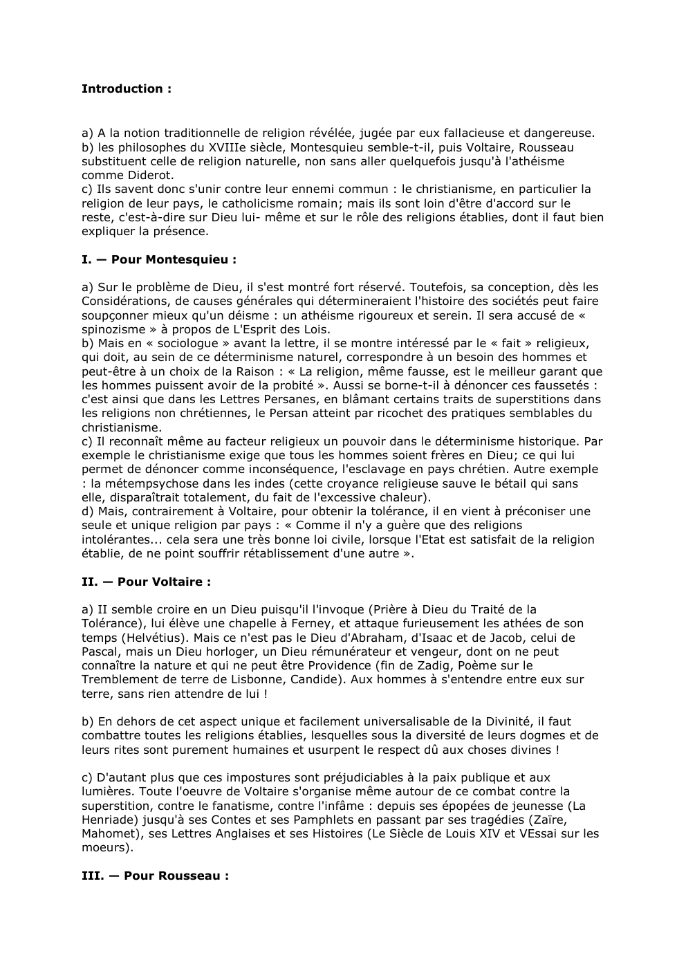 Prévisualisation du document Introduction :

a) A la notion traditionnelle de religion révélée, jugée par eux fallacieuse et dangereuse.
b) les philosophes du...