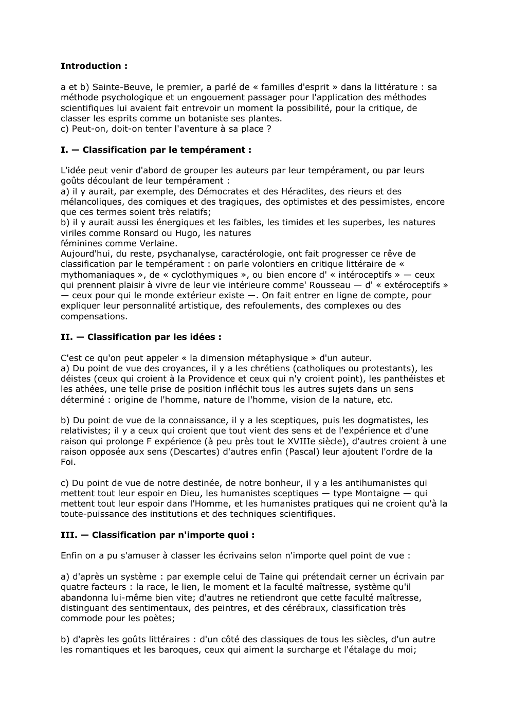 Prévisualisation du document Introduction :
a et b) Sainte-Beuve, le premier, a parlé de « familles d'esprit » dans la littérature : sa...