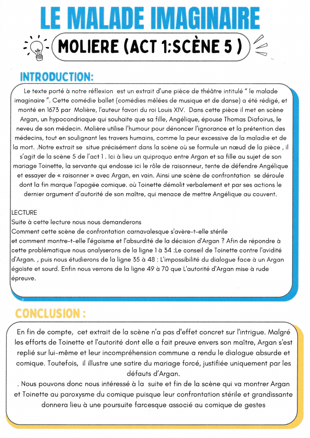 Prévisualisation du document introduction , conclusion  et analyse linéaire LE MALADE IMAGINAIRE acte 1 scéne 5