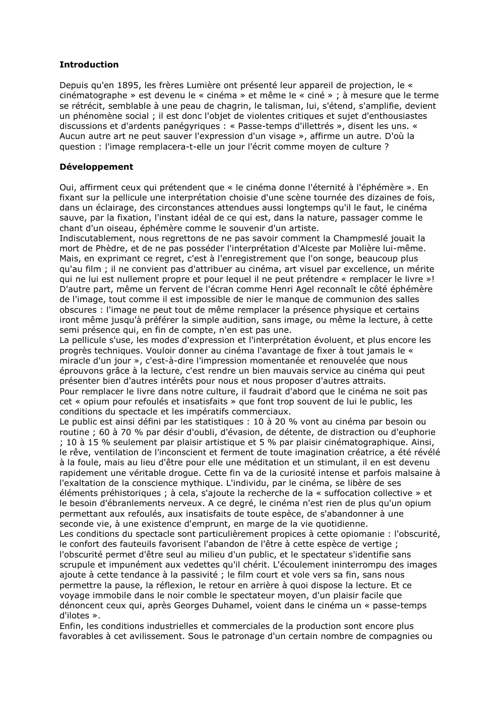 Prévisualisation du document Introduction
Depuis qu'en 1895, les frères Lumière ont présenté leur appareil de projection, le «
cinématographe » est devenu le...