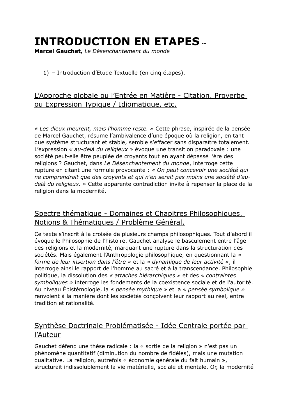 Prévisualisation du document INTRODUCTION EN ETAPES -Marcel Gauchet, Le Désenchantement du monde