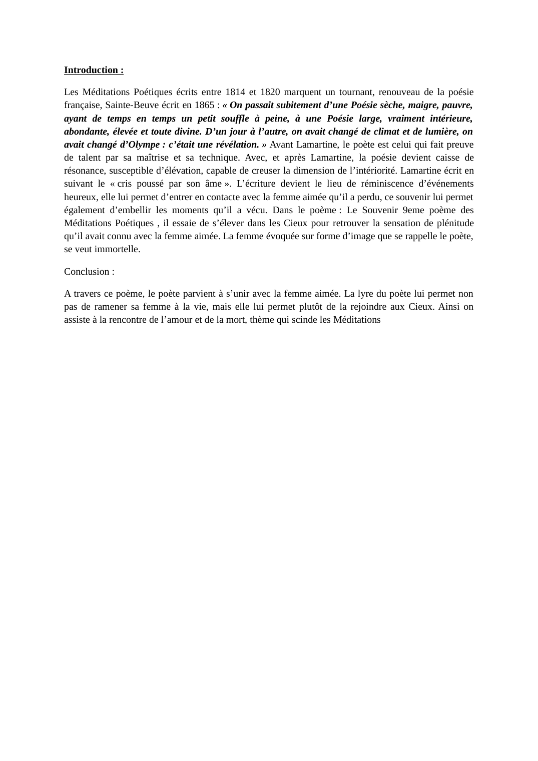 Prévisualisation du document Introduction et conclusion sur les Méditations poétiques de Lamartine