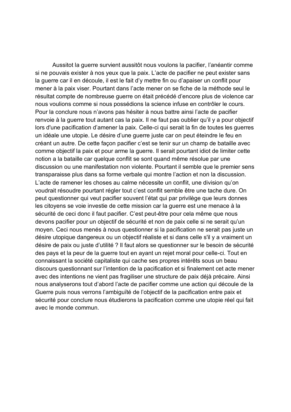 Prévisualisation du document Introduction et plan sur le sujet pacifier niveau L3