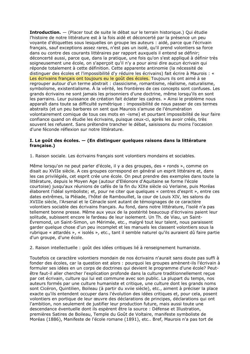 Prévisualisation du document Introduction. — (Placer tout de suite le débat sur le terrain historique.) Qui étudie
l'histoire de notre littérature est à...