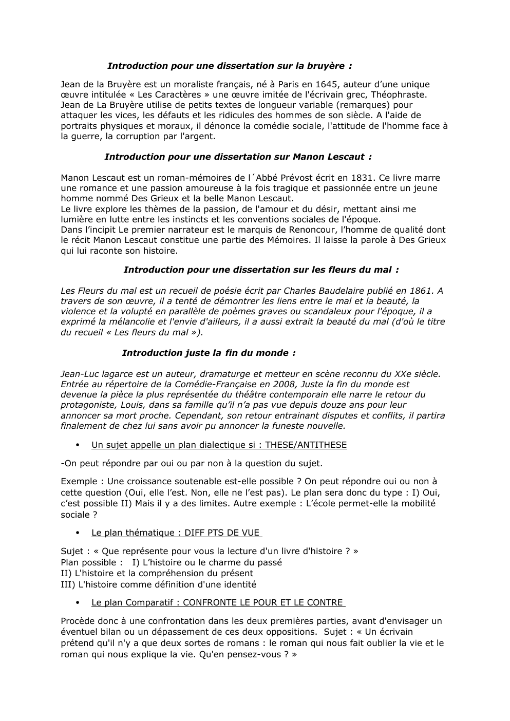 Prévisualisation du document introduction relative au œuvres du bac de Français 2023 et différents plan possibles pour la dissertation