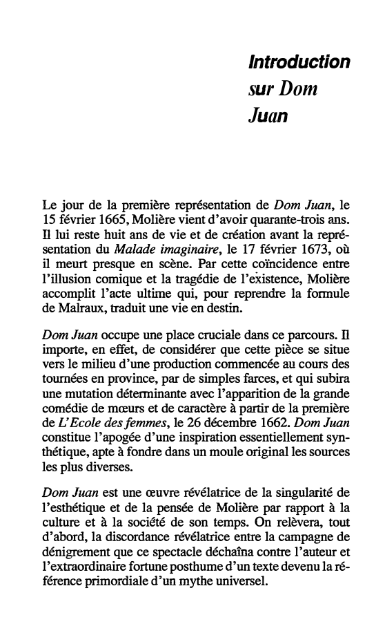 Prévisualisation du document Introduction sur Dom Juan de Molière