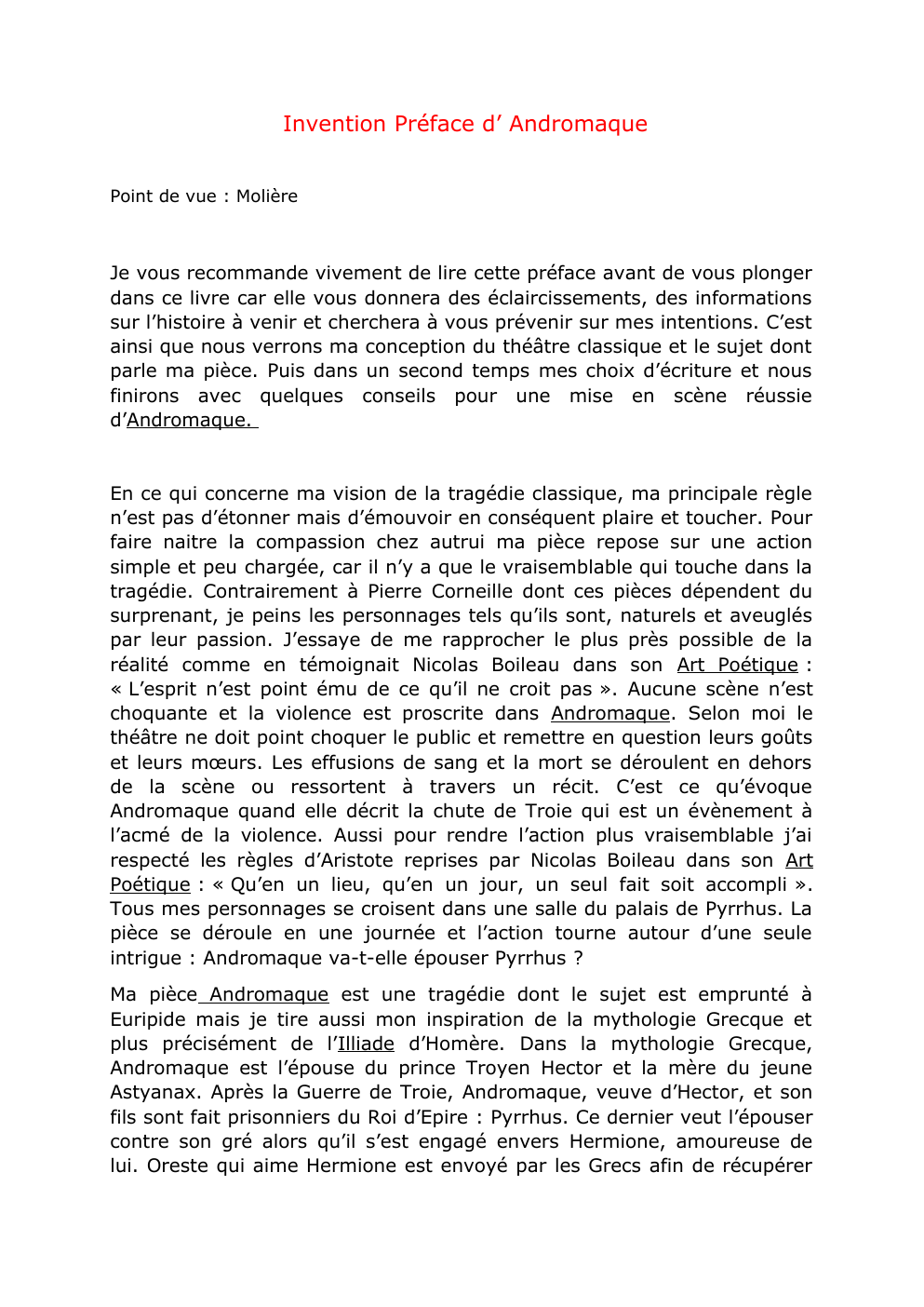 Prévisualisation du document Invention de la préface d'Andromaque