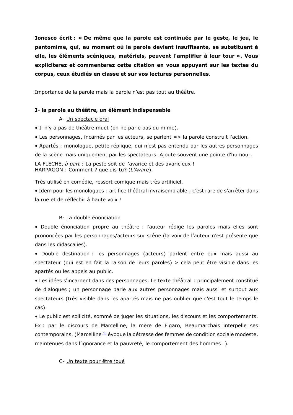 Prévisualisation du document Ionesco écrit : « De même que la parole est continuée par le geste, le jeu, le
pantomime, qui, au...