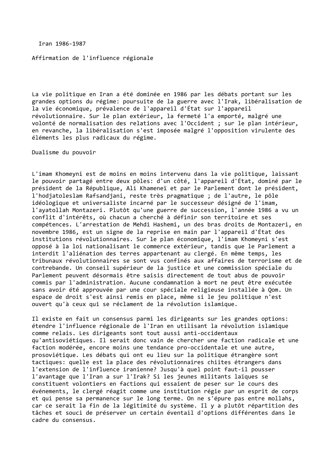 Prévisualisation du document Iran 1986-1987

Affirmation de l'influence régionale