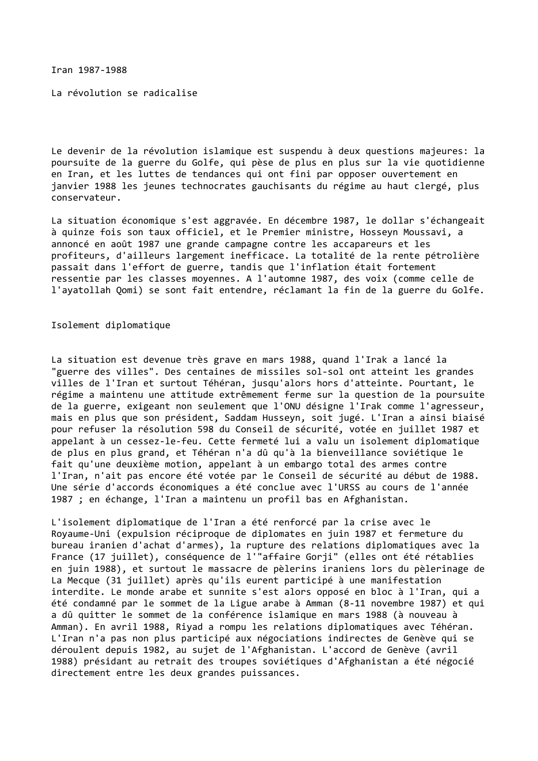 Prévisualisation du document Iran (1987-1988)

La révolution se radicalise