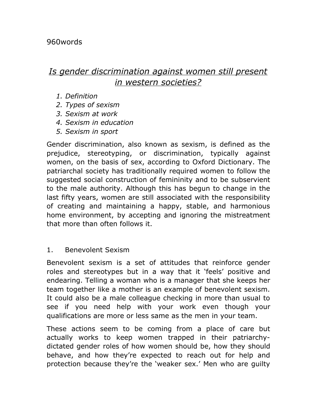 Prévisualisation du document Is gender discrimination against women still present in western societies?