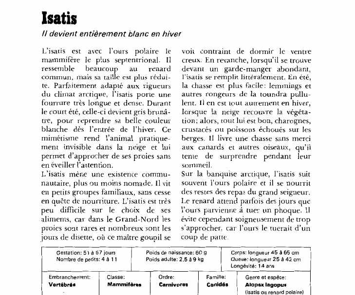 Prévisualisation du document Isatis:Il devient entièrement blanc en hiver.
