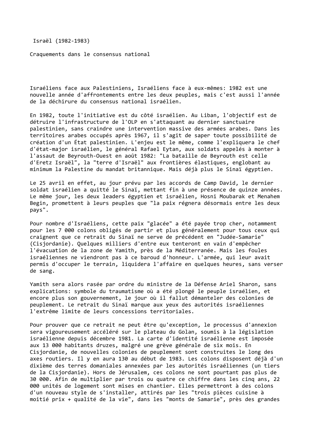 Prévisualisation du document Israël (1982-1983)

Craquements dans le consensus national