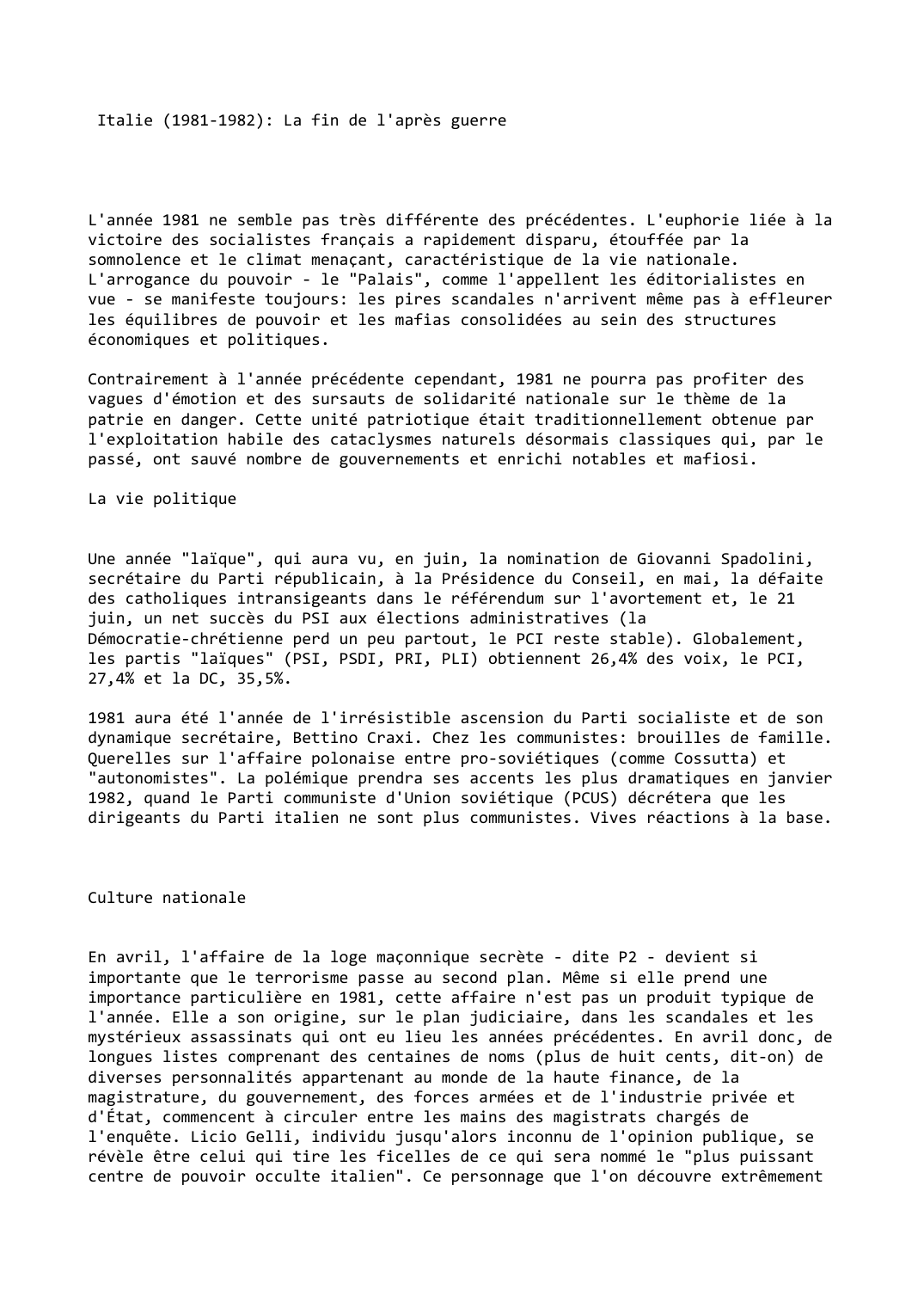 Prévisualisation du document Italie (1981-1982): La fin de l'après guerre