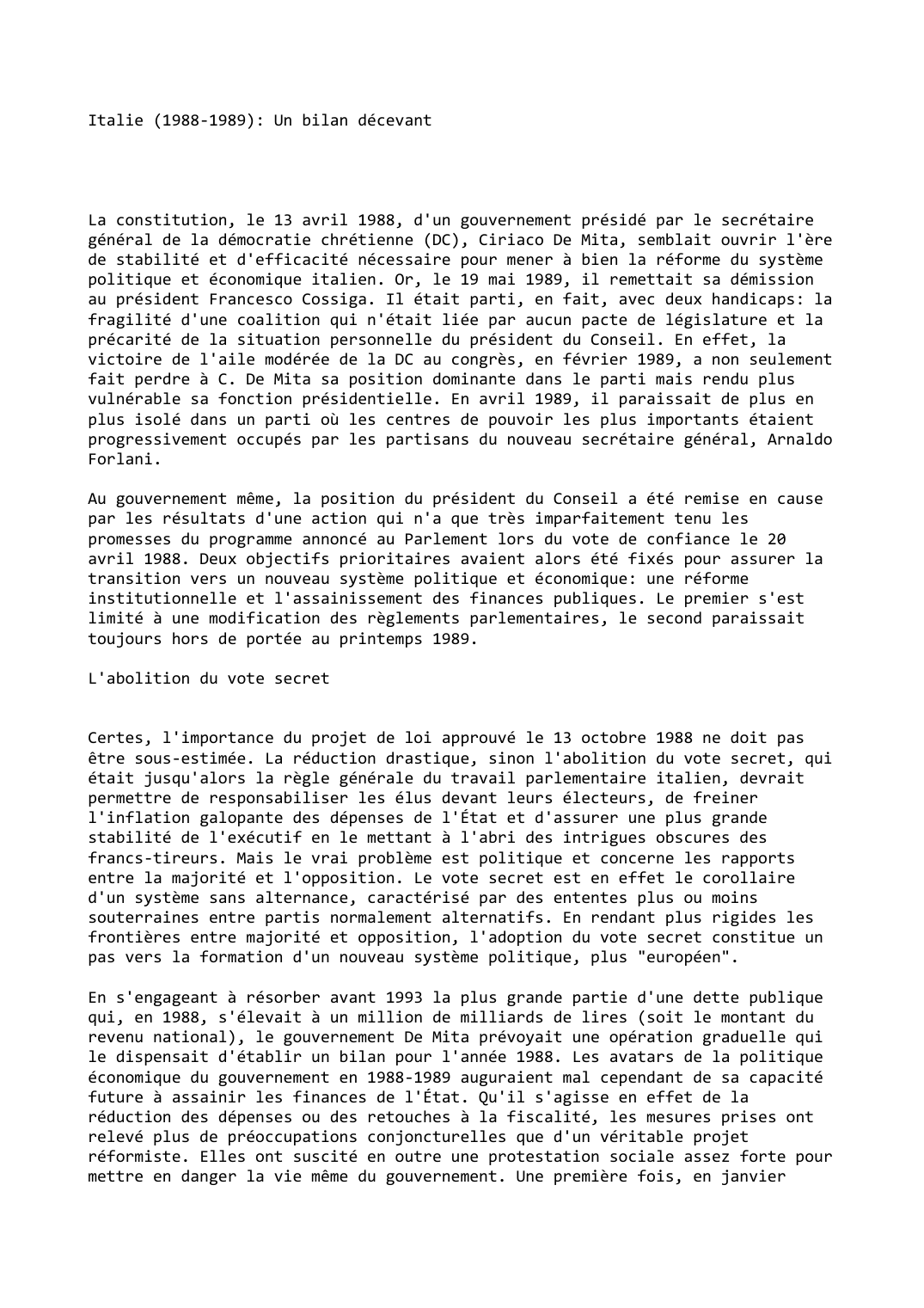 Prévisualisation du document Italie (1988-1989): Un bilan décevant