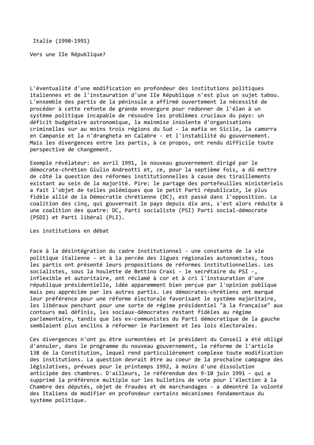 Prévisualisation du document Italie (1990-1991)

Vers une IIe République?
