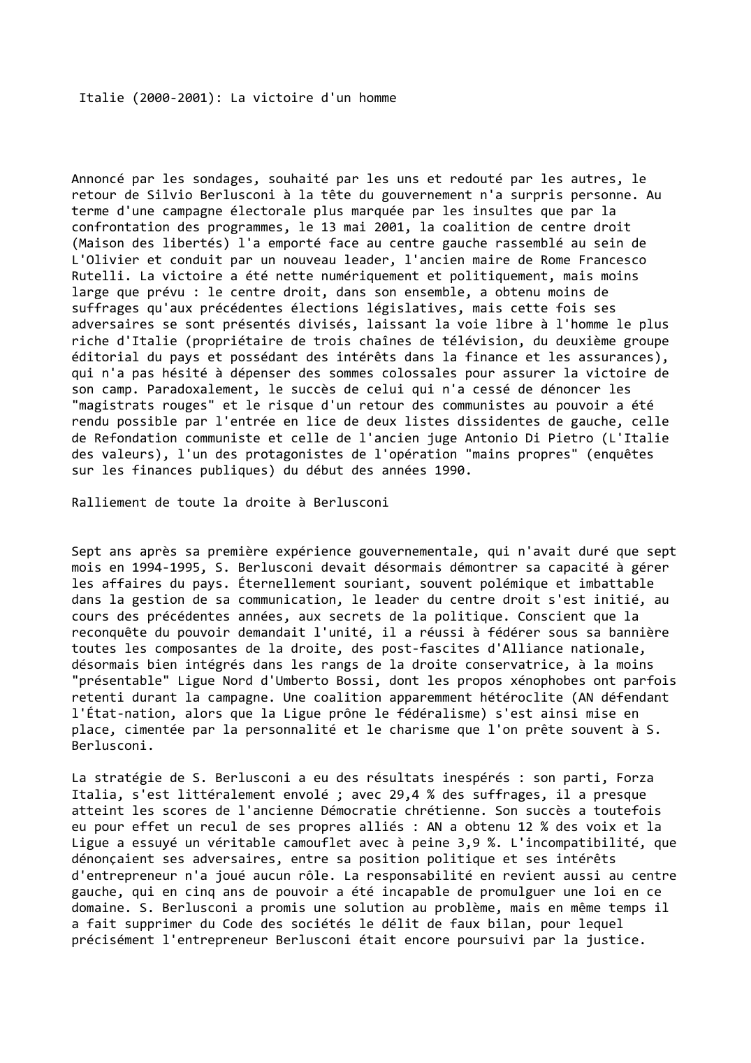 Prévisualisation du document Italie (2000-2001): La victoire d'un homme