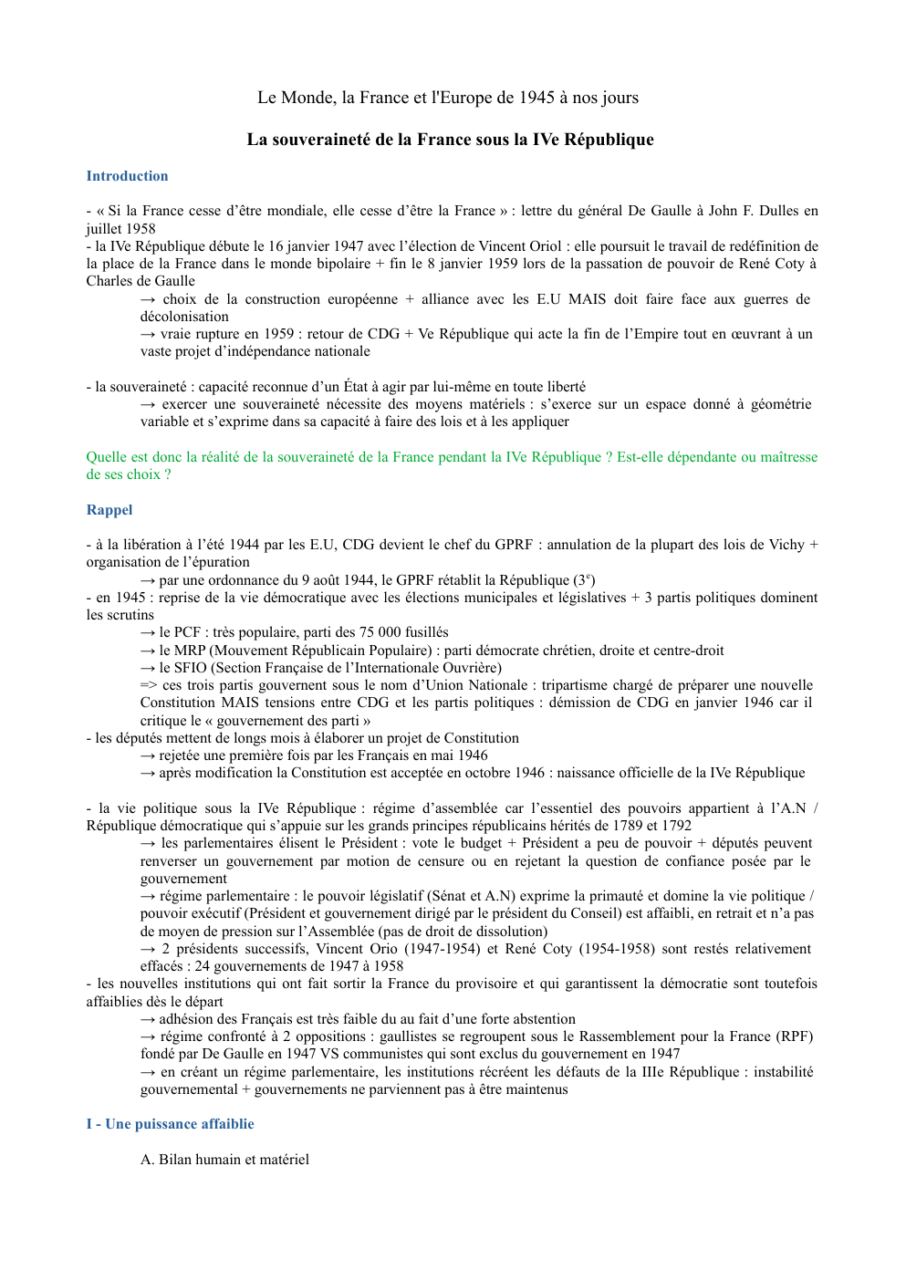 Prévisualisation du document IVe République