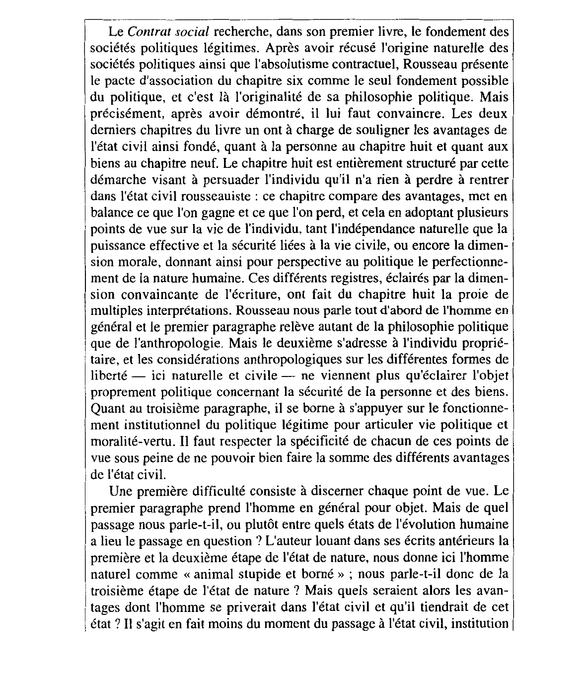 Prévisualisation du document J.-J. Rousseau, Du contrat social I 8, O.C. III pp. 364-365. Commentaire