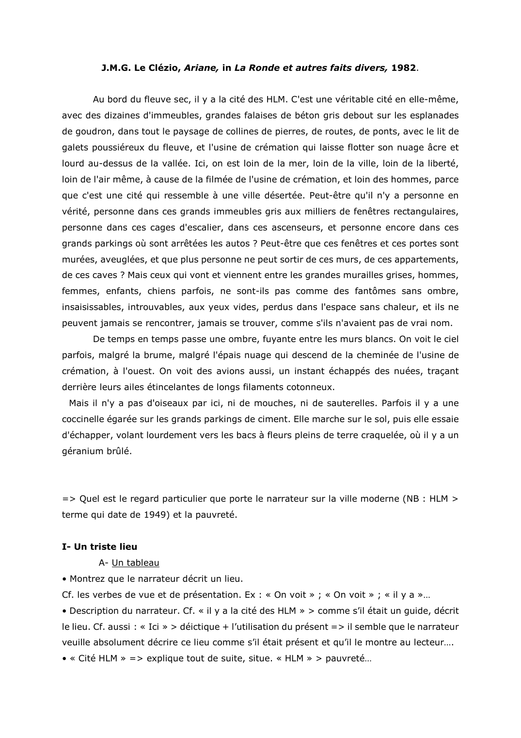 Prévisualisation du document J.M.G. Le Clézio, Ariane, in La Ronde et autres faits divers, 1982. Commentaire
