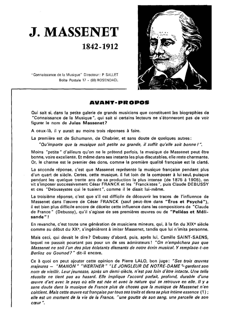 Prévisualisation du document J. MASSENET.	1842-1912		AVANT-PROPOSQui sait si, dans la petite galerie de grands
