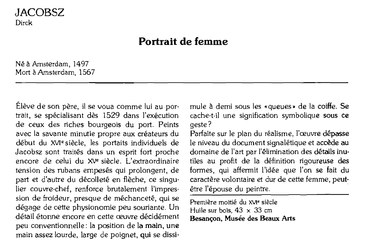 Prévisualisation du document JACOBSZ Dirck : Portrait de femme