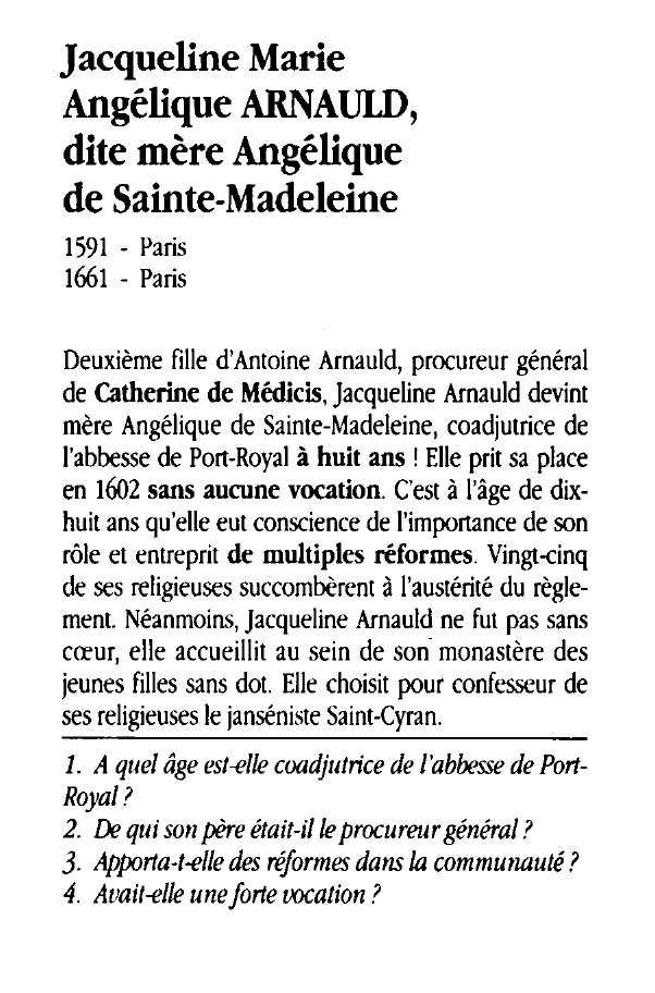 Prévisualisation du document Jacqueline Marie Angélique ARNAULD, dite mère Angélique de Sainte-Madeleine