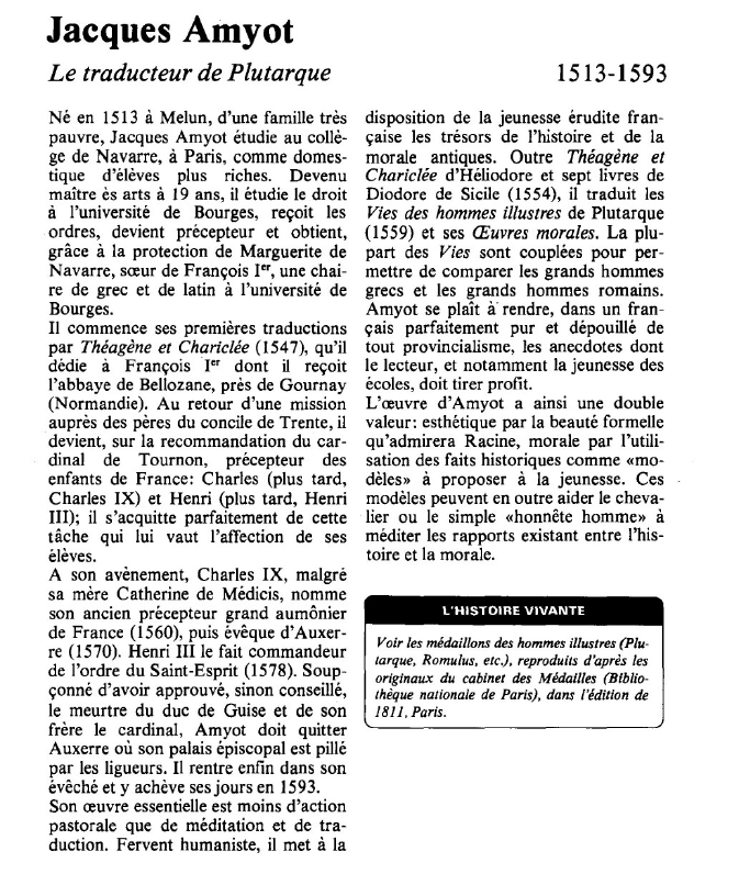Prévisualisation du document Jacques AmyotLe traducteur de Plutarque.