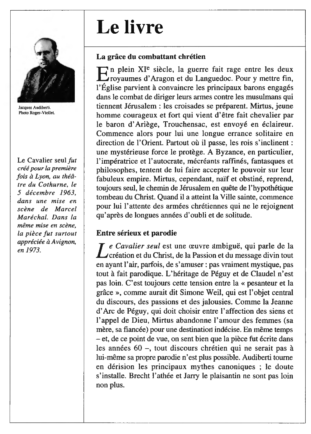 Prévisualisation du document Jacques AUDIBERTI : Le Cavalier seul