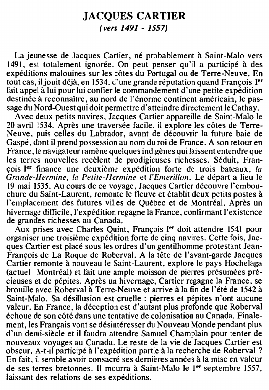 Prévisualisation du document JACQUES CARTIER(vers 1491 - 1557) - BIOGRAPHIE.