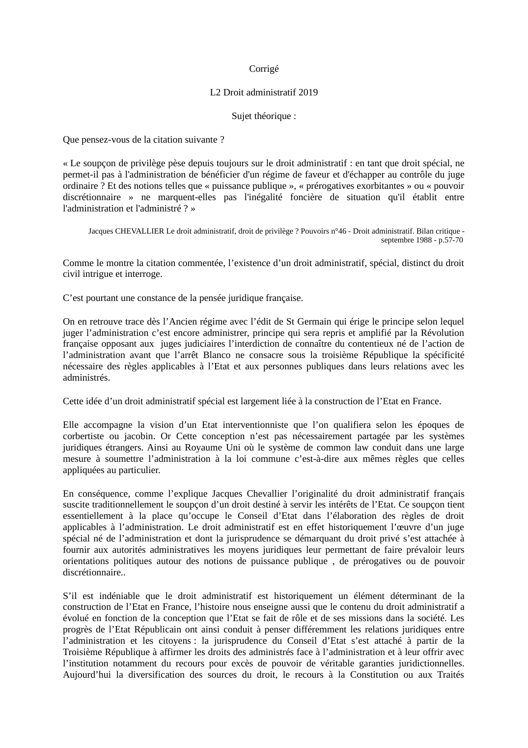 Prévisualisation du document Jacques CHEVALLIER: Le droit administratif, droit de privilège ?
