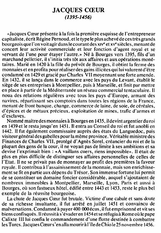 Prévisualisation du document JACQUES CŒUR(1395-1456) - BIOGRAPHIE.