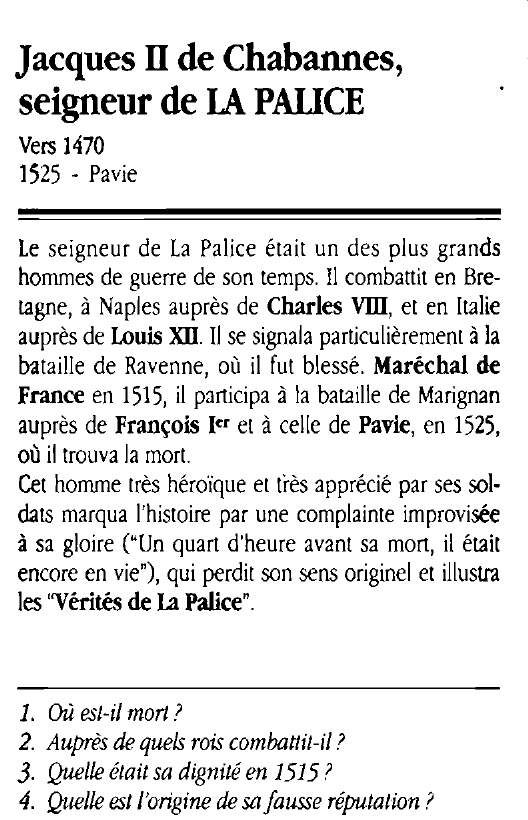 Prévisualisation du document Jacques II de Chabannes, seigneur de LA PALICE
