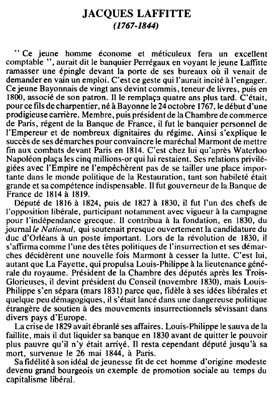 Prévisualisation du document JACQUES LAFFITTE(1767-1844) - BIOGRAPHIE.