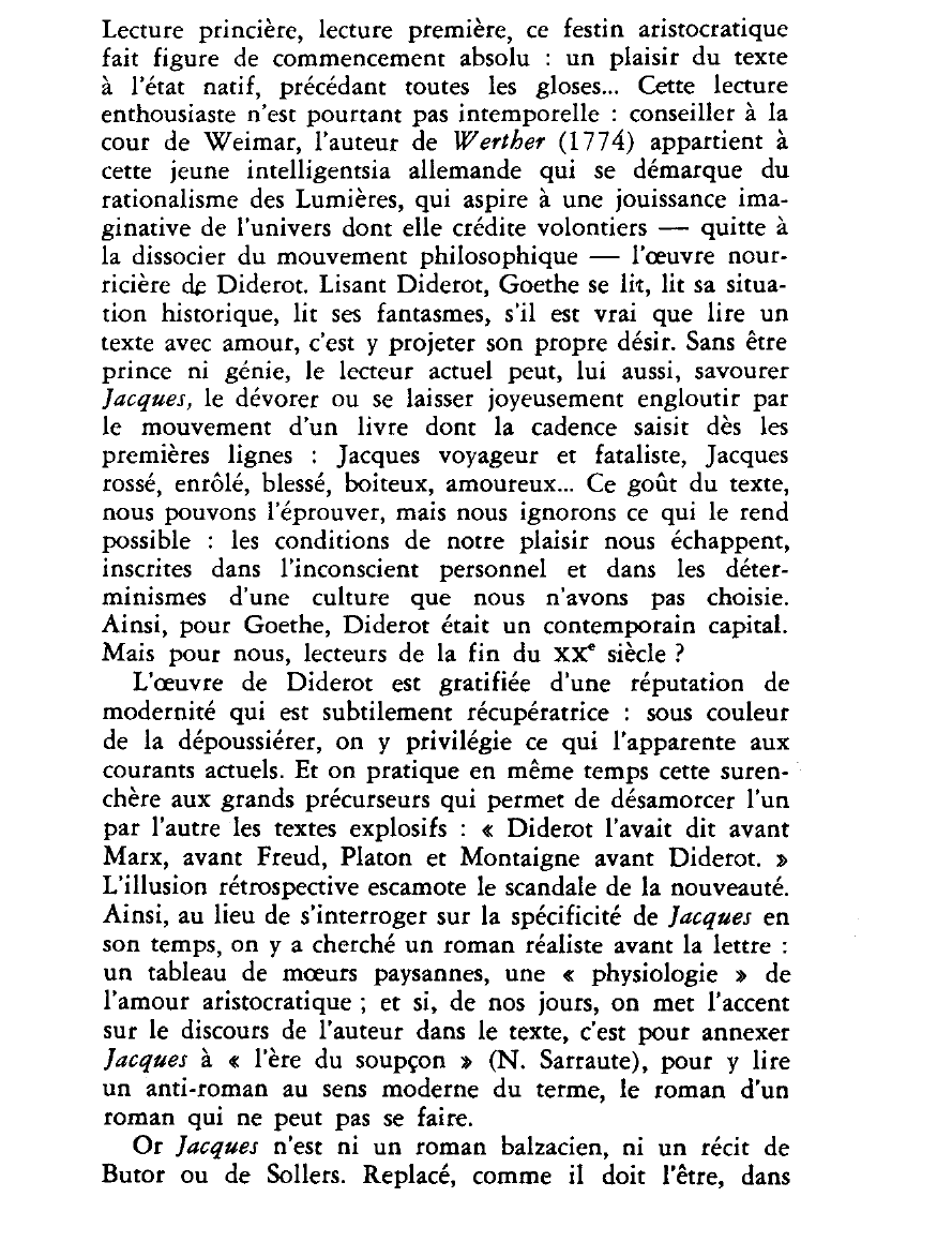 Prévisualisation du document Jacques le fataliste de Diderot : Plaisir du texte